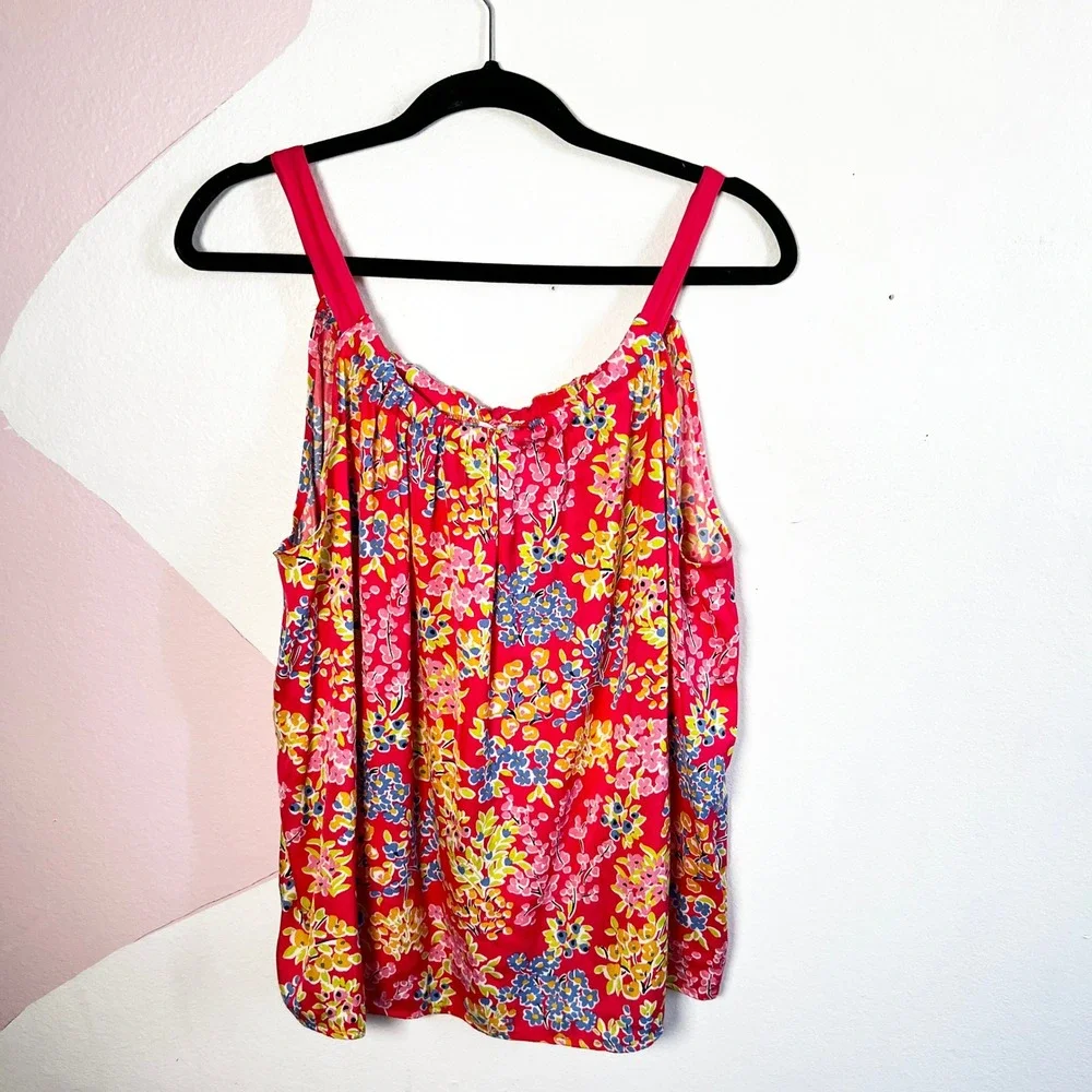 Kate‎ Spade Top Womens Large Orange Floral Tie Front Sleeveless Tank